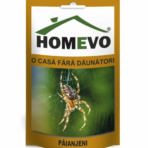 Упаковка спрея против пауков Homevo, изображение паука на паутине, средство от насекомых