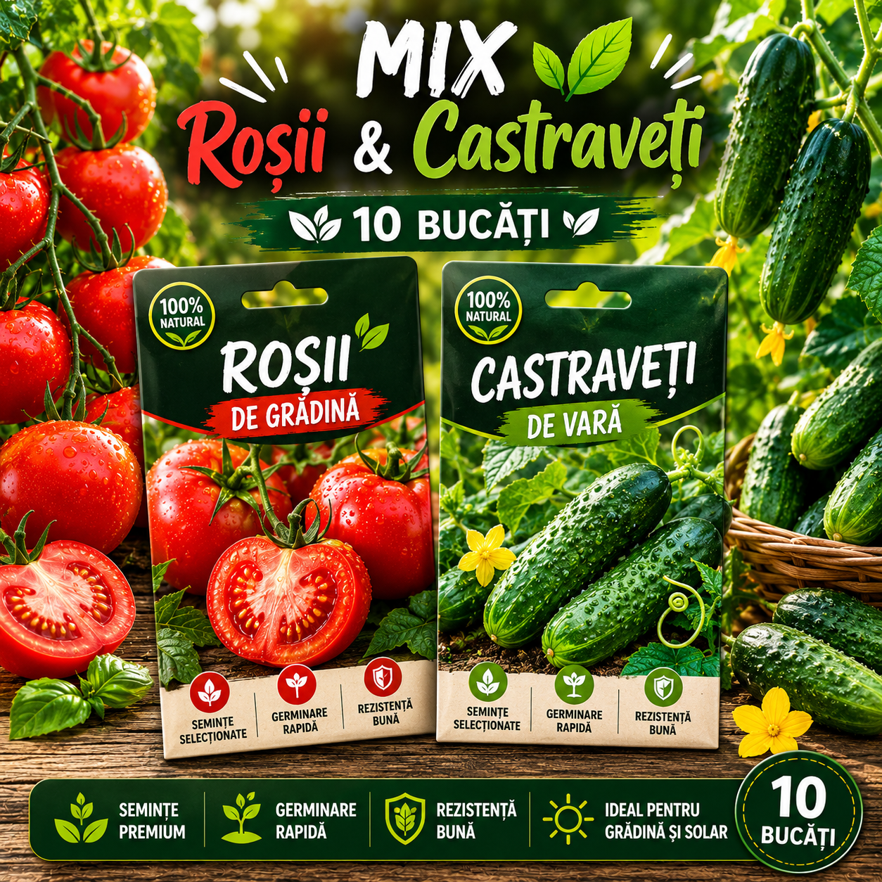Mix 10 Pachete Semințe Roșii și Castraveți