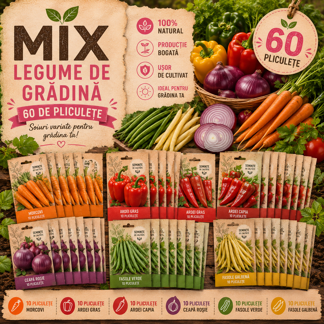 Mix Semințe Legume 60 de Bucăți