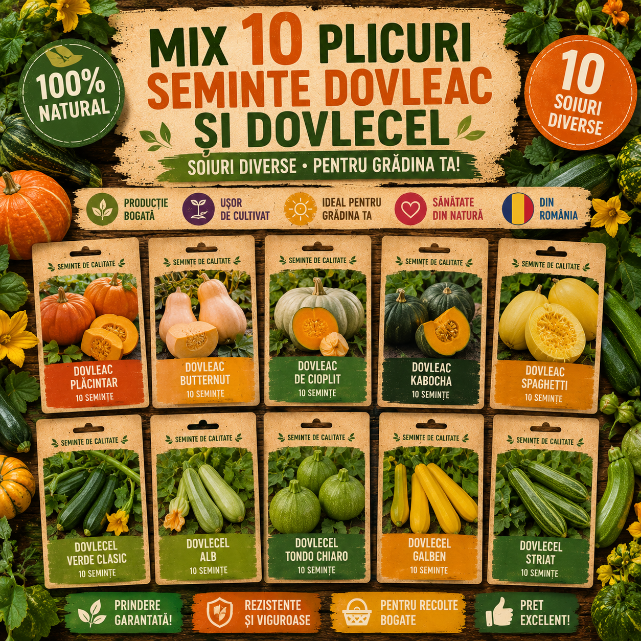 Mix 10 Semințe Dovleac și Dovlecel