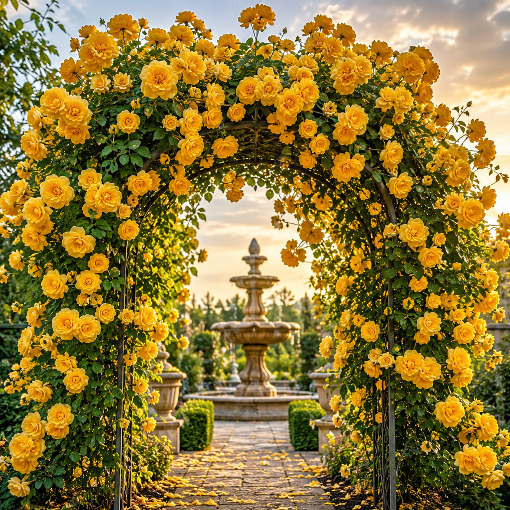 Trandafir Urcator "Golden Showers", Galben, la Ghiveci