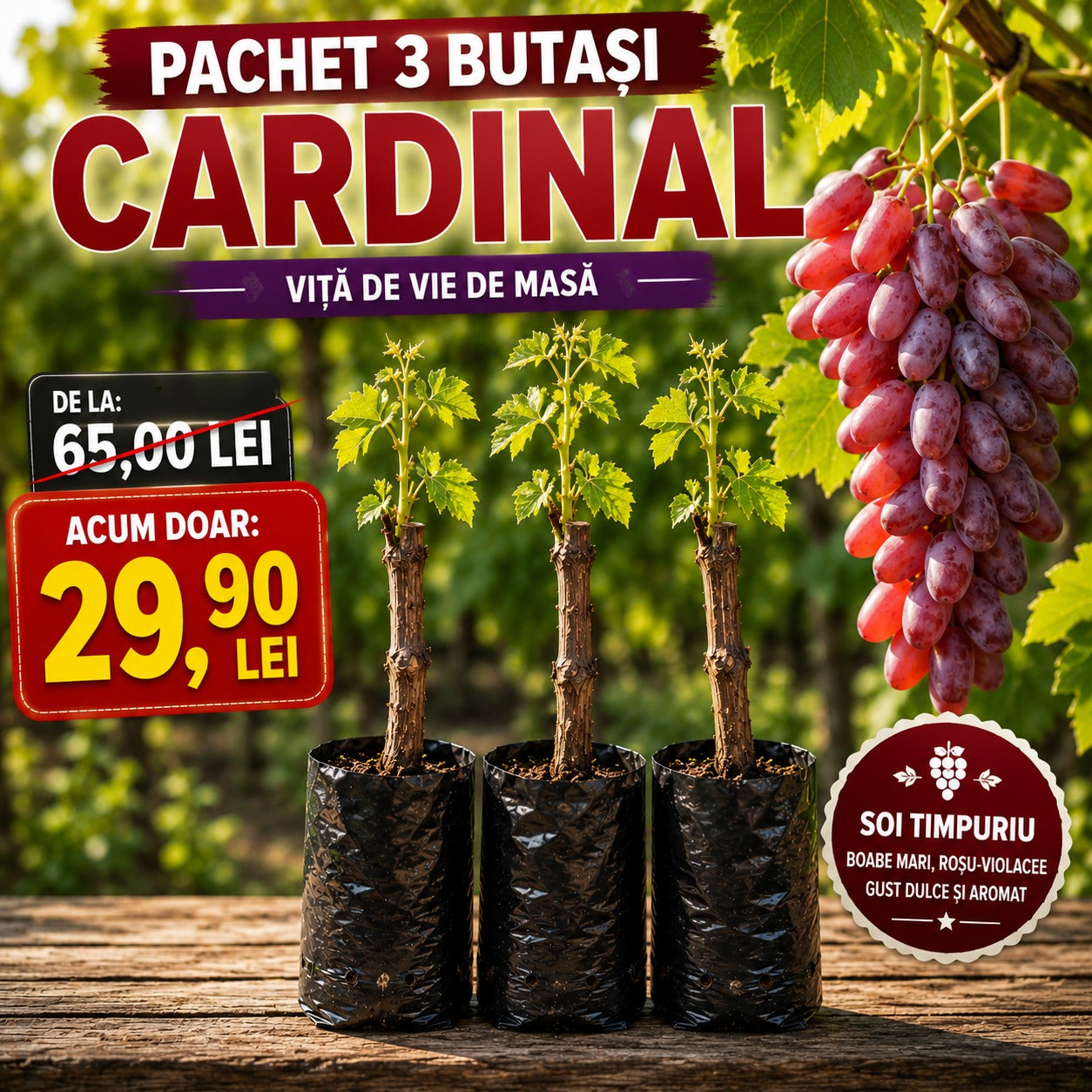 Pachet 3 Butași Viță de Vie Cardinal