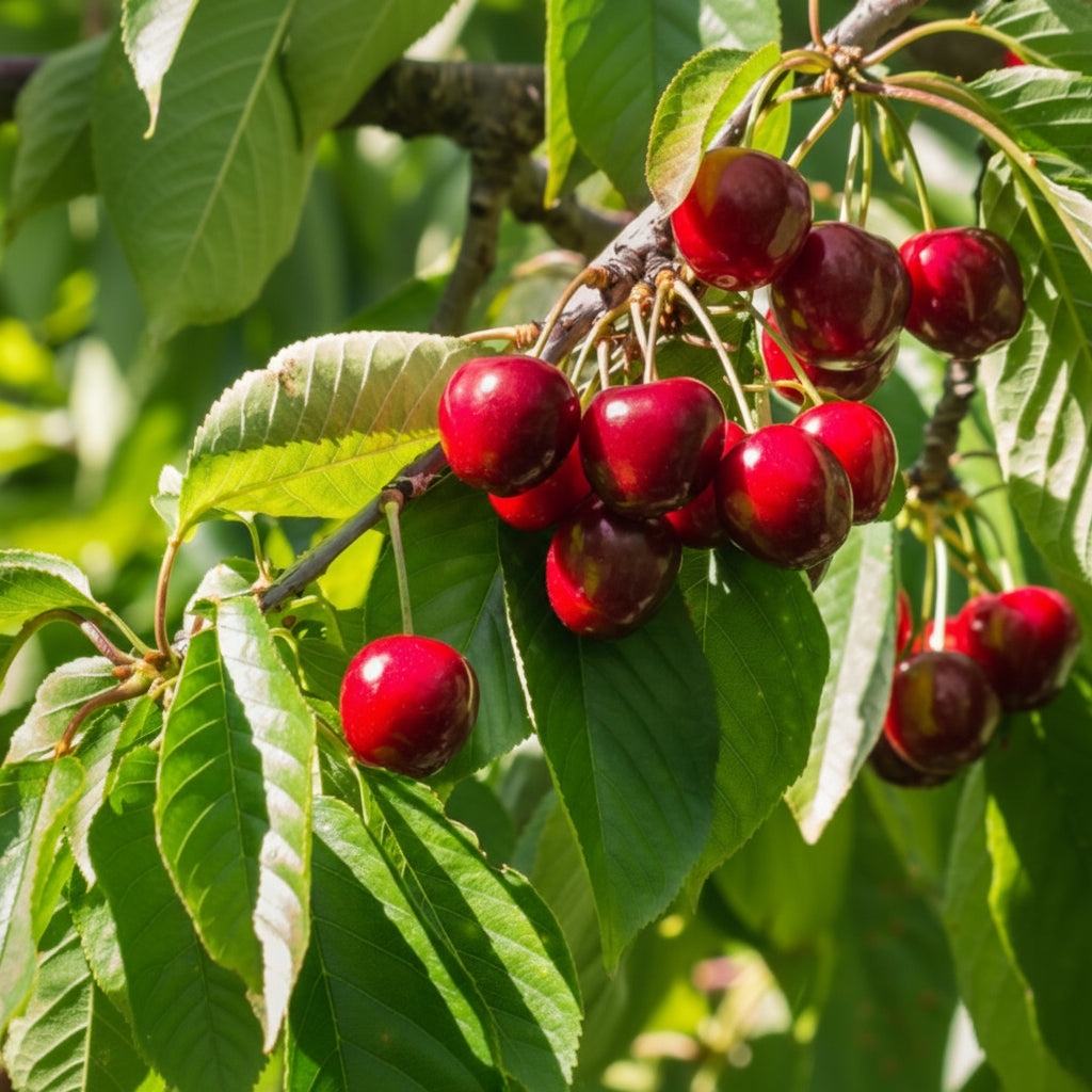Cireș Stella, pom altoit și pregătit pentru plantare. Soi autofertil cu producție constantă și fructe mari, gustoase.